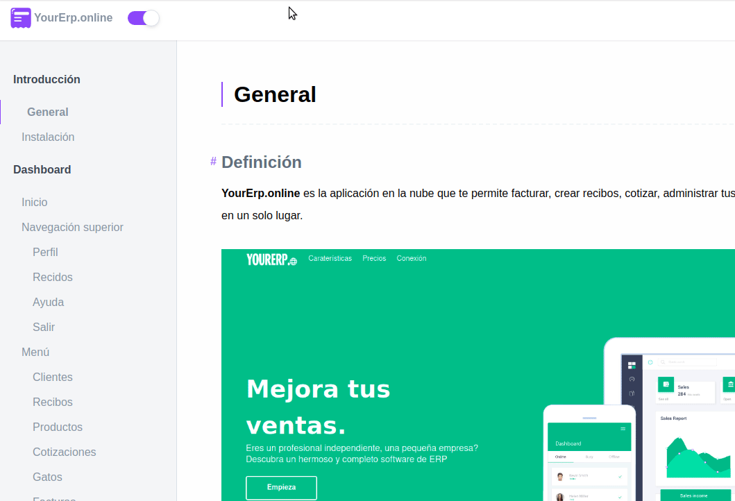 Documentation switcher